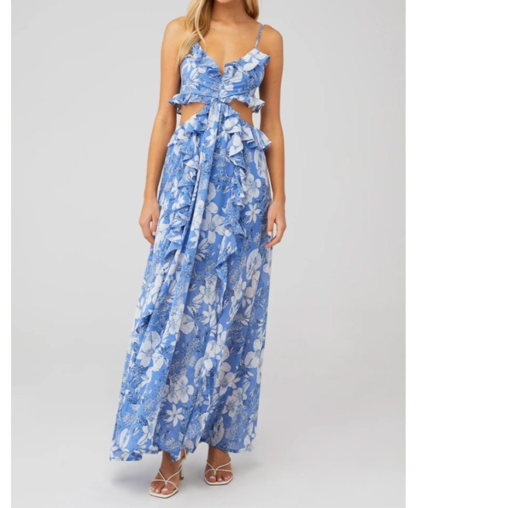 ASTR Palace Floral Cutout Ruffle Maxi Dress